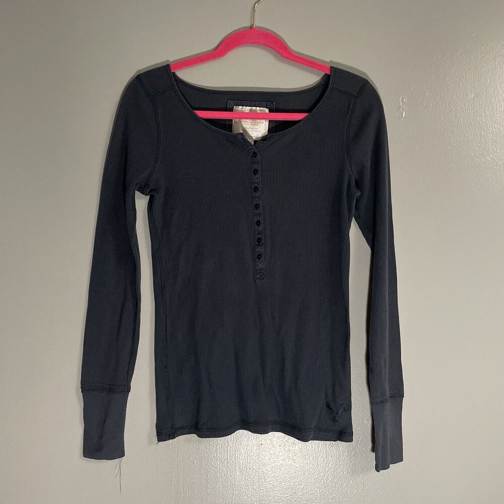 Vintage American Eagle Outfitters Long Sleeve Henley White/Gold Label Medium